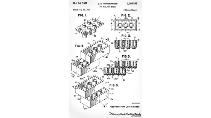 the patent paintings of the lego brick