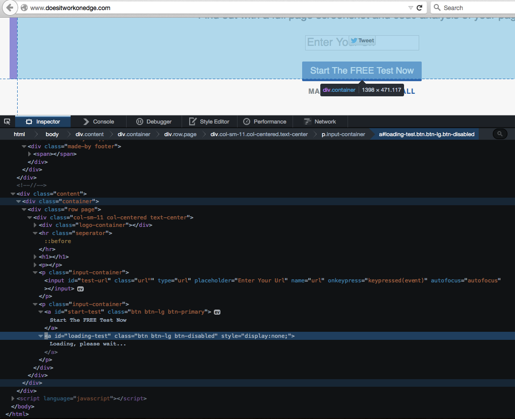 screenshot of the page source code