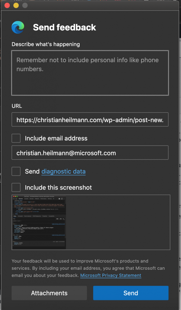 screenshot of the contact dialogue in developer tools