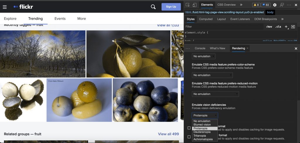 Showing fruit pictures with simulated colour deficits