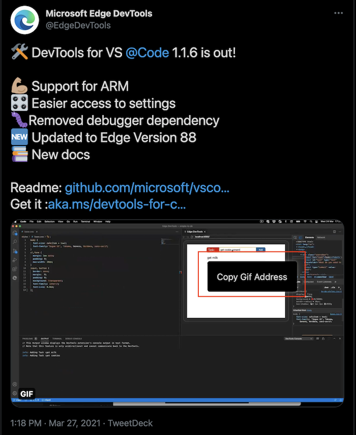 Copy GIF address context menu on Twitter