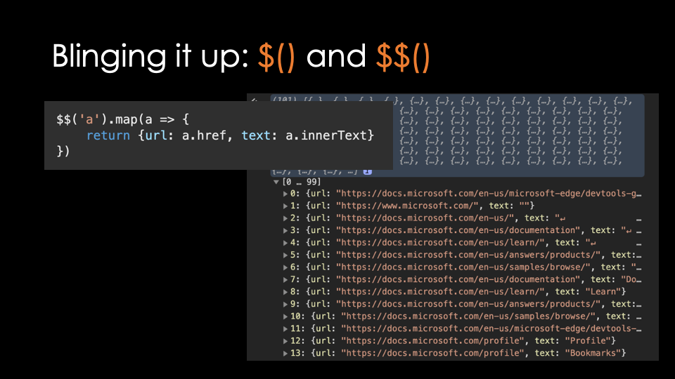 An example how the $$ function returns a collection of HTML elements that you can filter like any other array