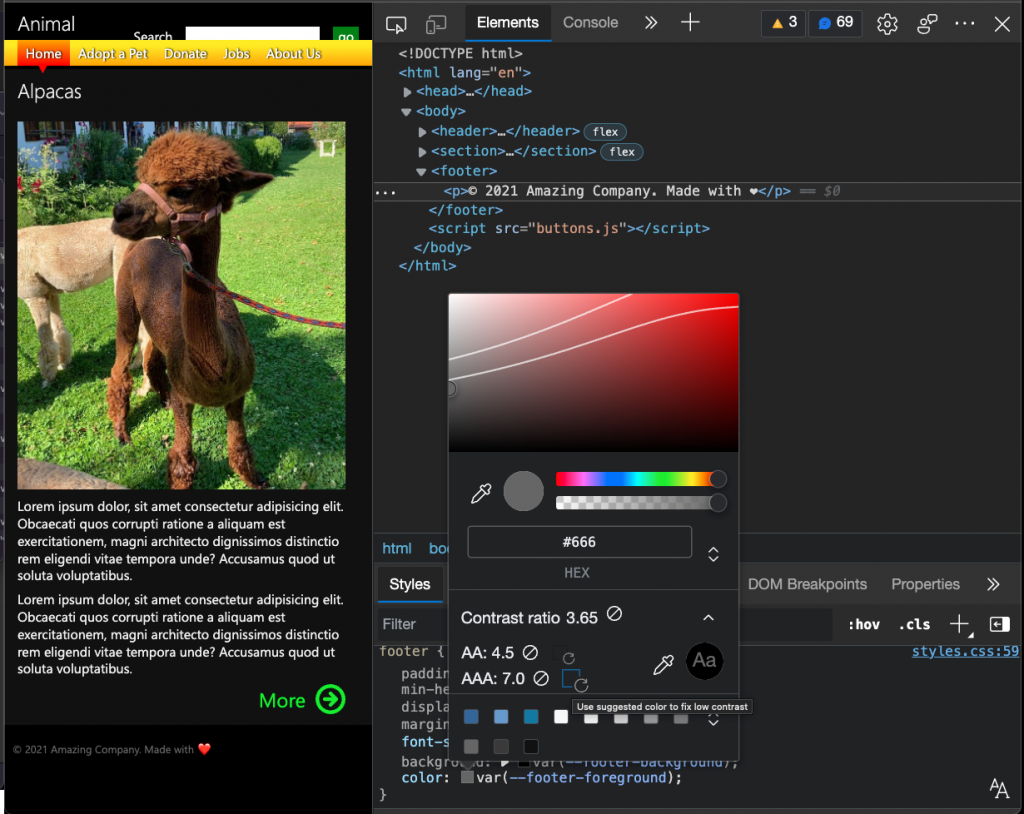 Colour picker tool of DevTools with expanded contrast section