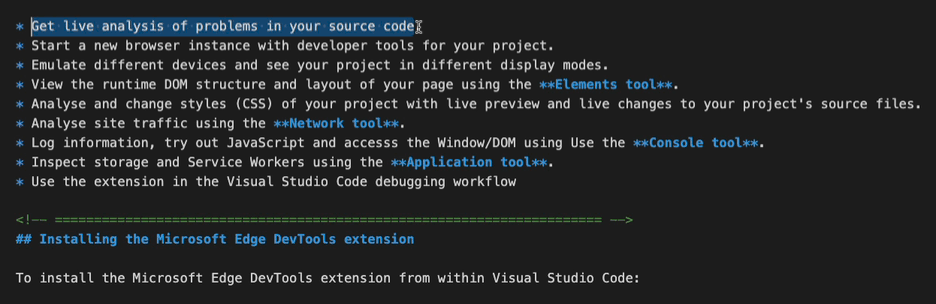 Visual Studio Code แสดงรายการ ID ที่สร้างขึ้นทั้งหมดของส่วนหัวสำหรับลิงก์ในหน้า