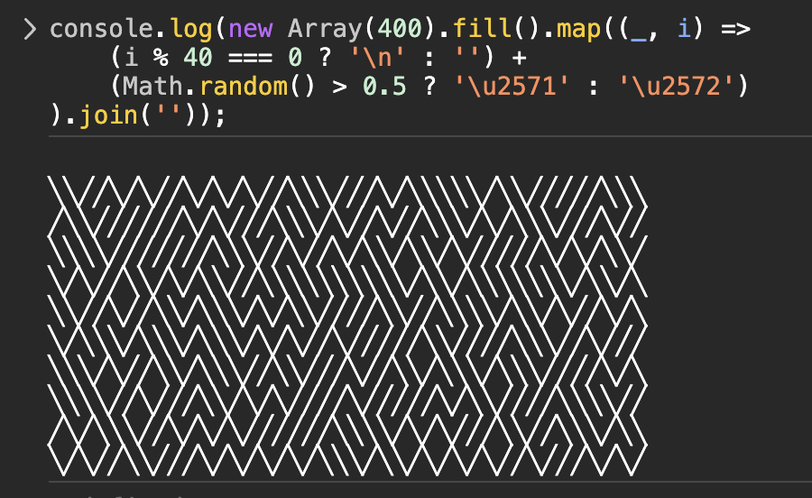 Maze generated with unicode characters