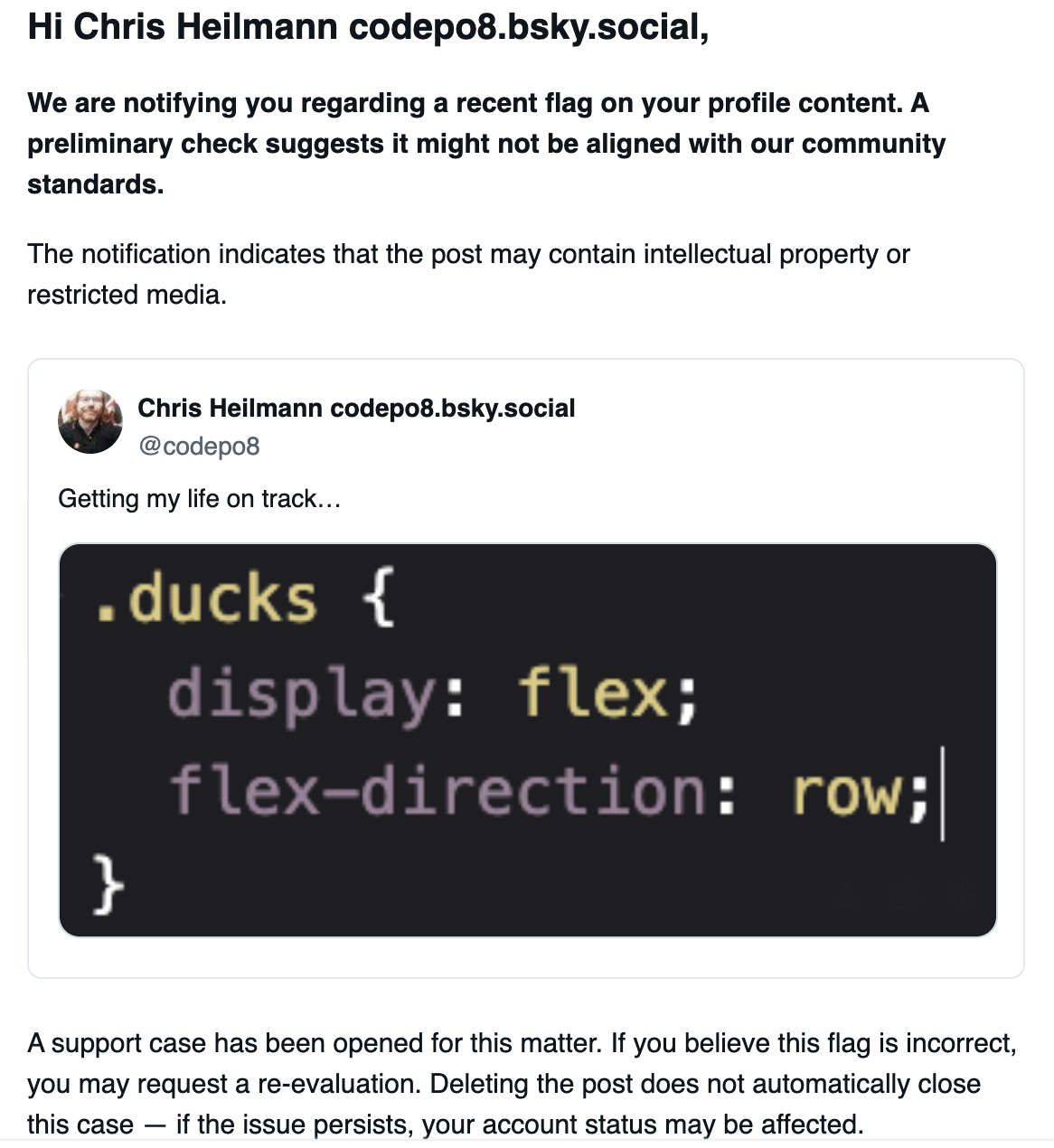 A phishing email claiming one of my posts was copyright infringement