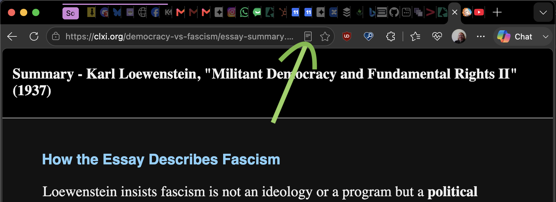 The immersive reader icon in the URL bar